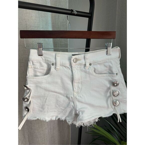 Express White Denim Concho Fringe Jean Shorts Country Western Concert Festival 4 - Picture 1 of 8